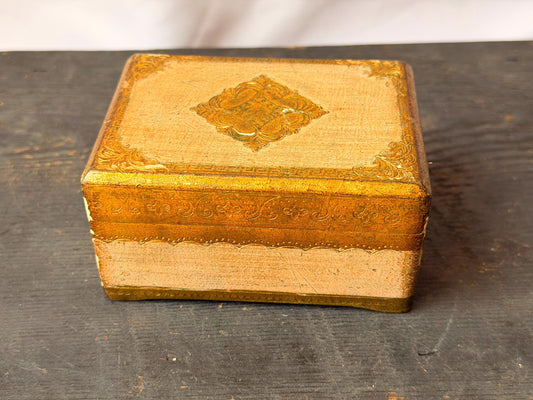 Vintage Reuge Swiss Music Box Florentine Style Gilt Wood Gipsy Baron Waltz 4"