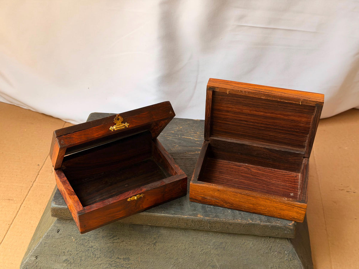 Vintage Indian Wood Marquetry Box Set Elephant & Court Musician Keepsake 6"
