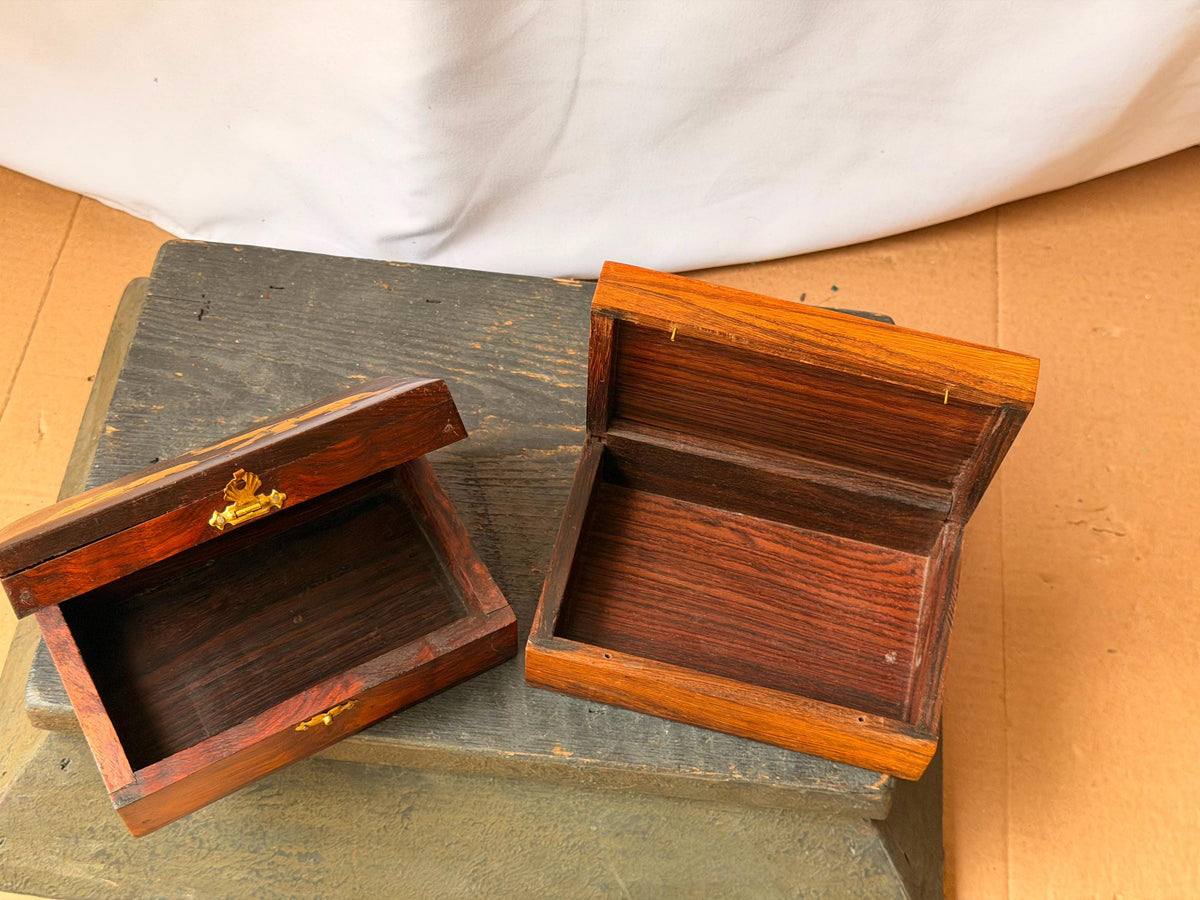 Vintage Indian Wood Marquetry Box Set Elephant & Court Musician Keepsake 6"