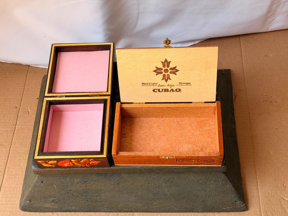 Vintage Eastern Europe Lacquer & Nicaraguan Wood Valet Box Set 2pc