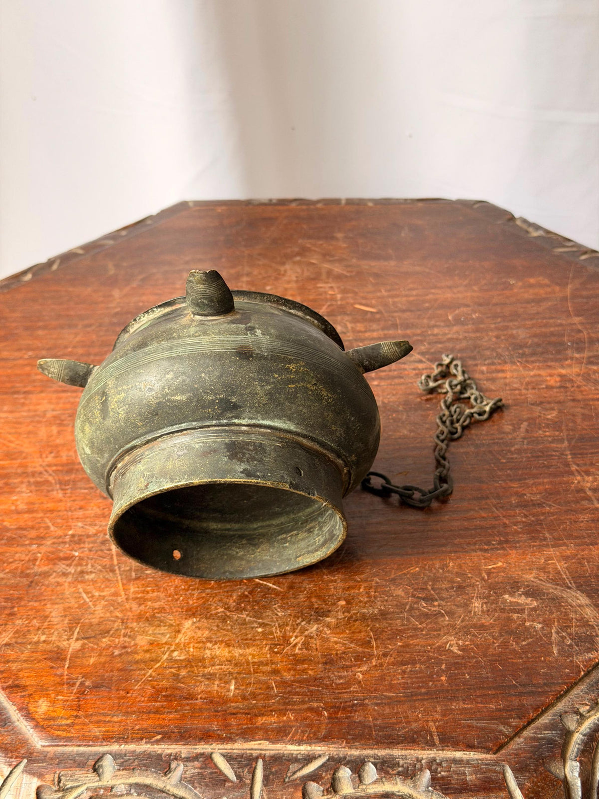 Vintage Brass Hanging Temple Oil Vessel Spouted Ritual Altar Censer Chain