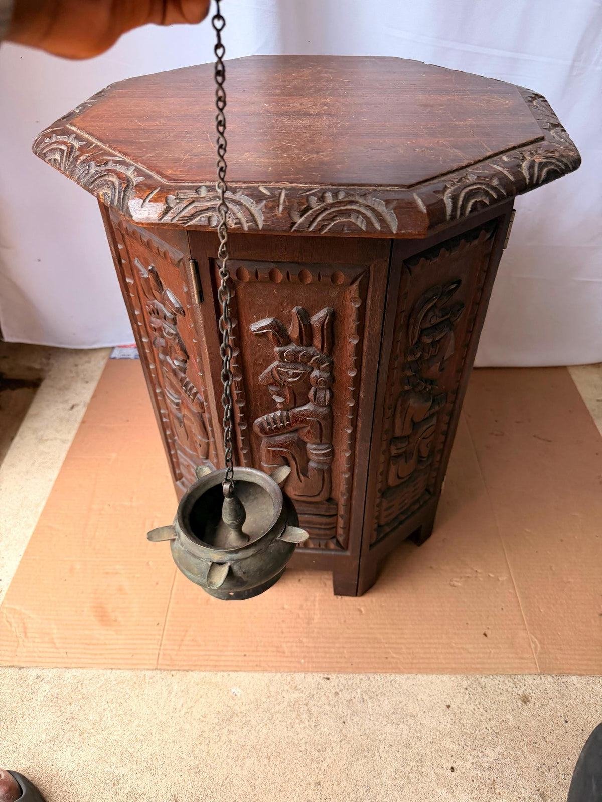 Vintage Brass Hanging Temple Oil Vessel Spouted Ritual Altar Censer Chain