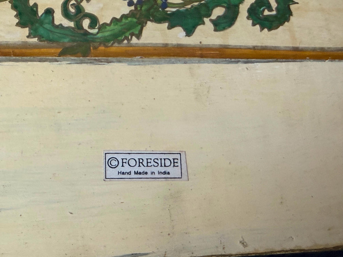 Vintage Foreside Hand Painted Wood Box - Indian Botanical Keepsake Chest Valet