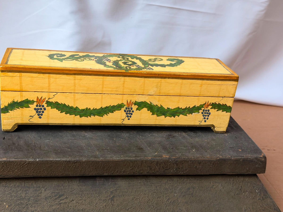 Vintage Foreside Hand Painted Wood Box - Indian Botanical Keepsake Chest Valet