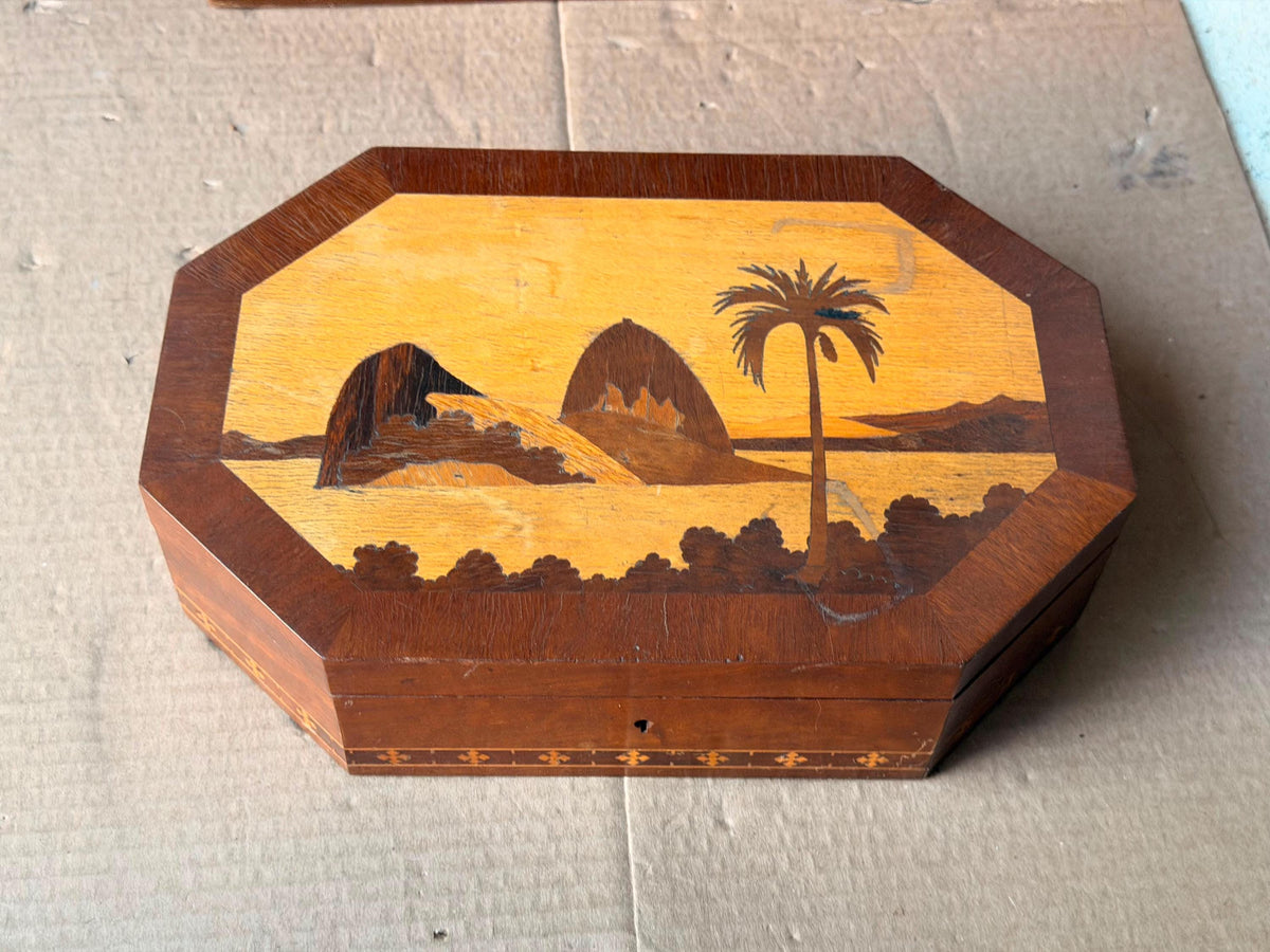 Vintage Brazilian Marquetry Wood Box - Sugarloaf Mountain Rio 10"