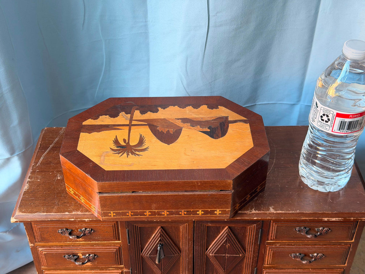 Vintage Brazilian Marquetry Wood Box - Sugarloaf Mountain Rio 10"