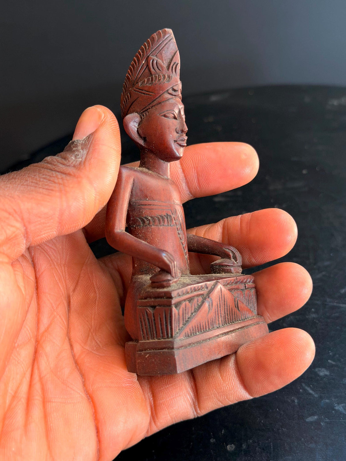 Vintage Balinese Carved Wood Gamelan Musician Statue Indonesian Figure 4.5"