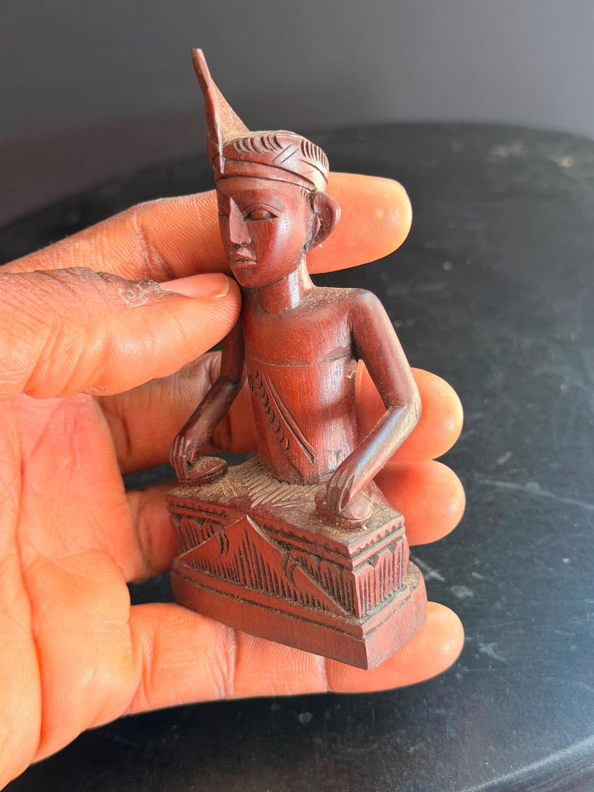 Vintage Balinese Carved Wood Gamelan Musician Statue Indonesian Figure 4.5"