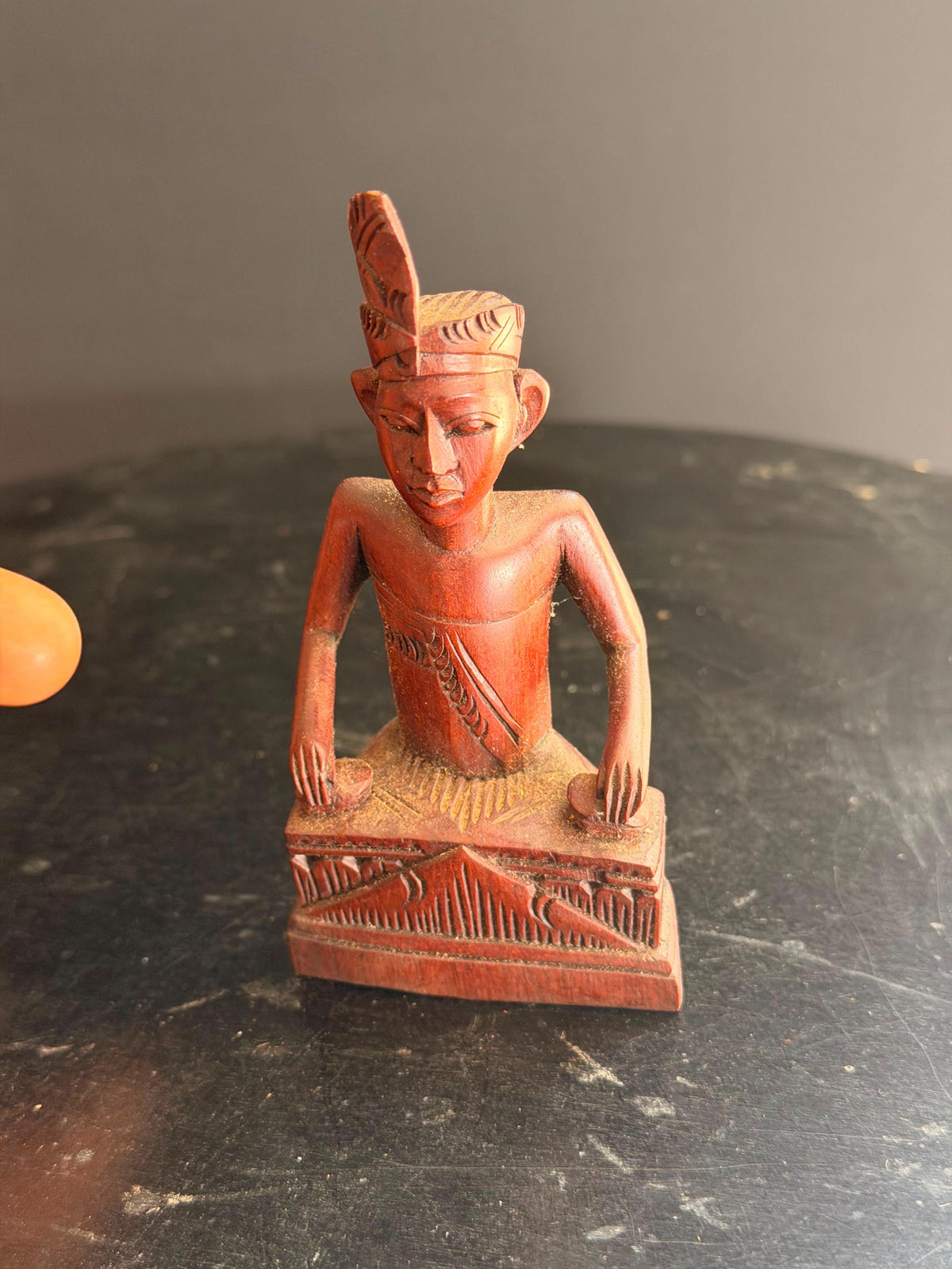 Vintage Balinese Carved Wood Gamelan Musician Statue Indonesian Figure 4.5"