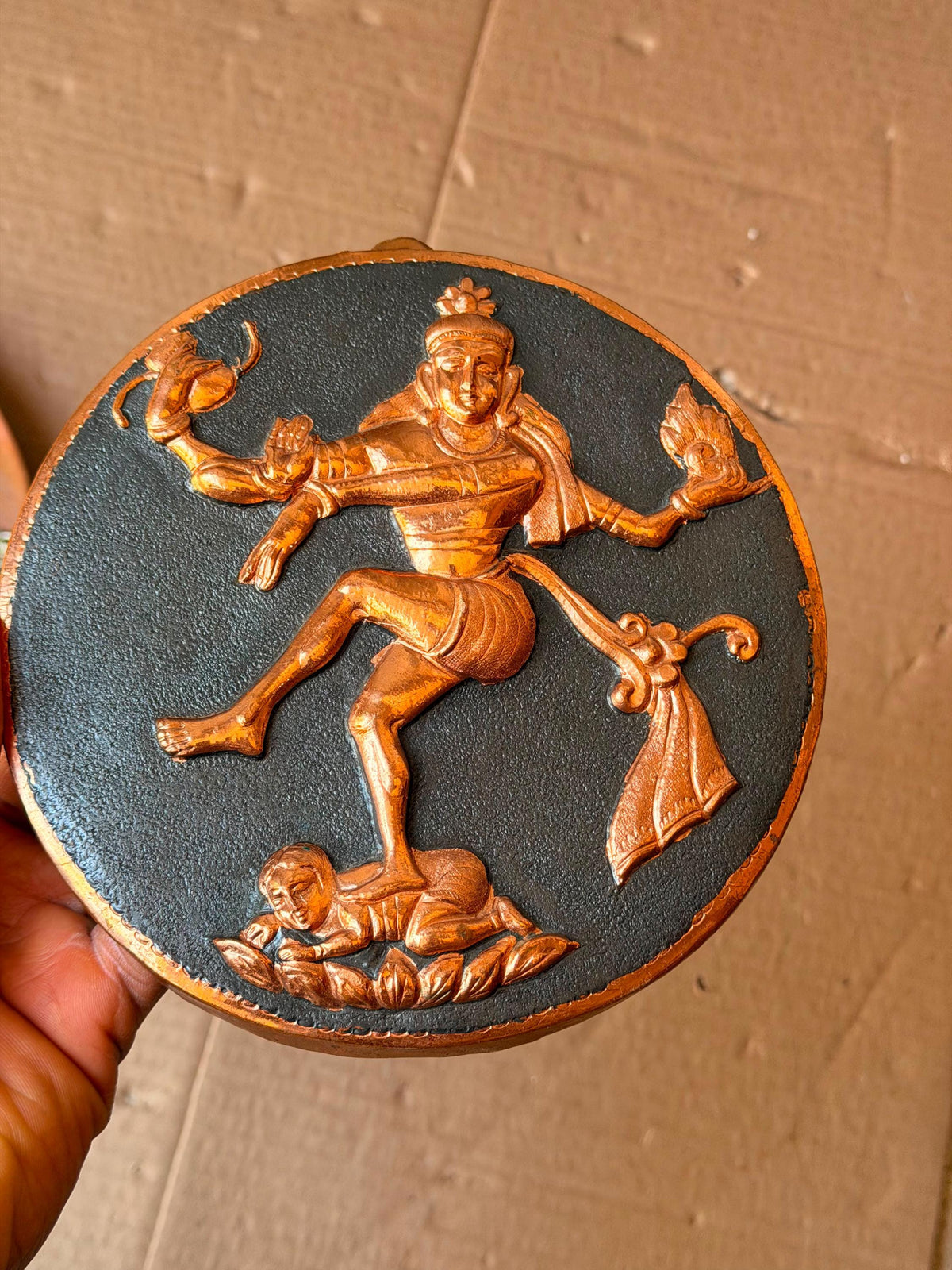 Vintage Asian Copper Brass Wall Charger Plaque Set 9.8" 6.3"
