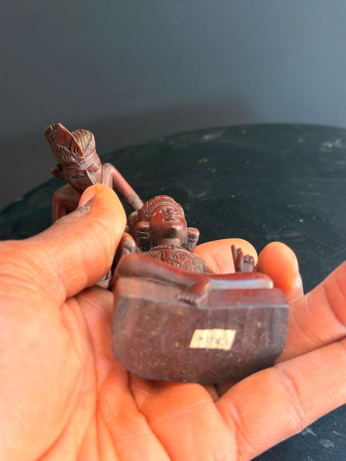 Pair Vintage Balinese Carved Wood Dancer Musician Statue Figures 4.5"