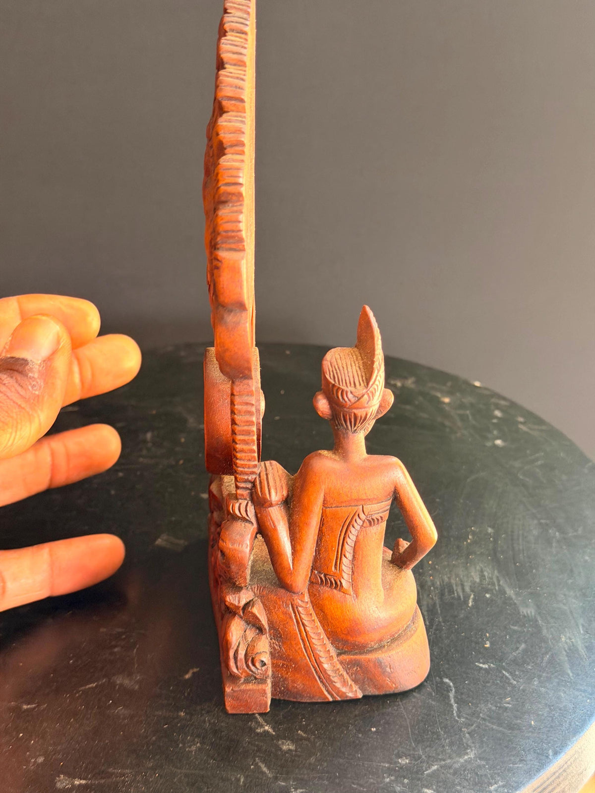 Vintage Balinese Carved Wood Gamelan Gong Player Statue Boma Mask 7.8"