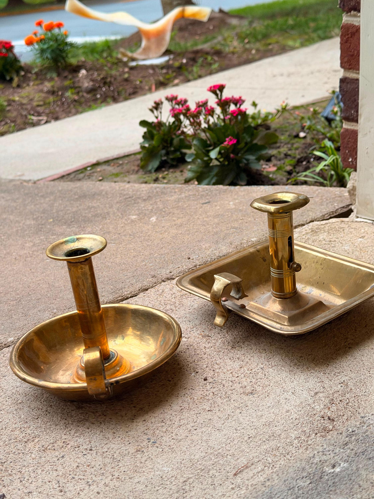 Vintage Brass Chamberstick Candle Holder Set Push Up Ejector 7.5"