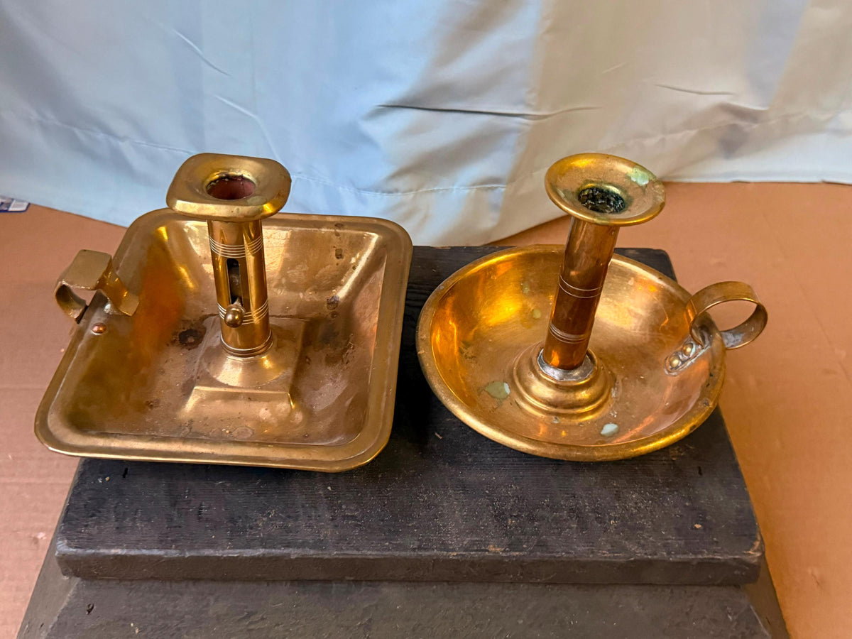 Vintage Brass Chamberstick Candle Holder Set Push Up Ejector 7.5"