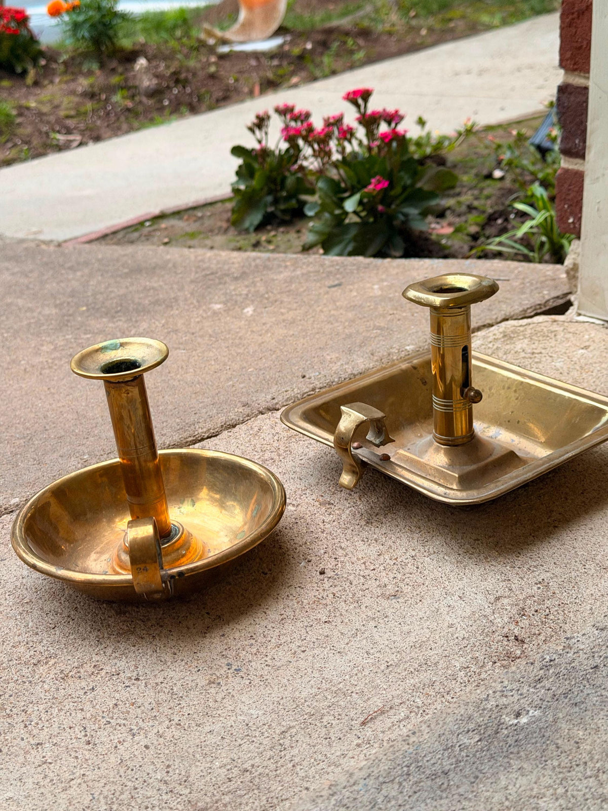 Vintage Brass Chamberstick Candle Holder Set Push Up Ejector 7.5"