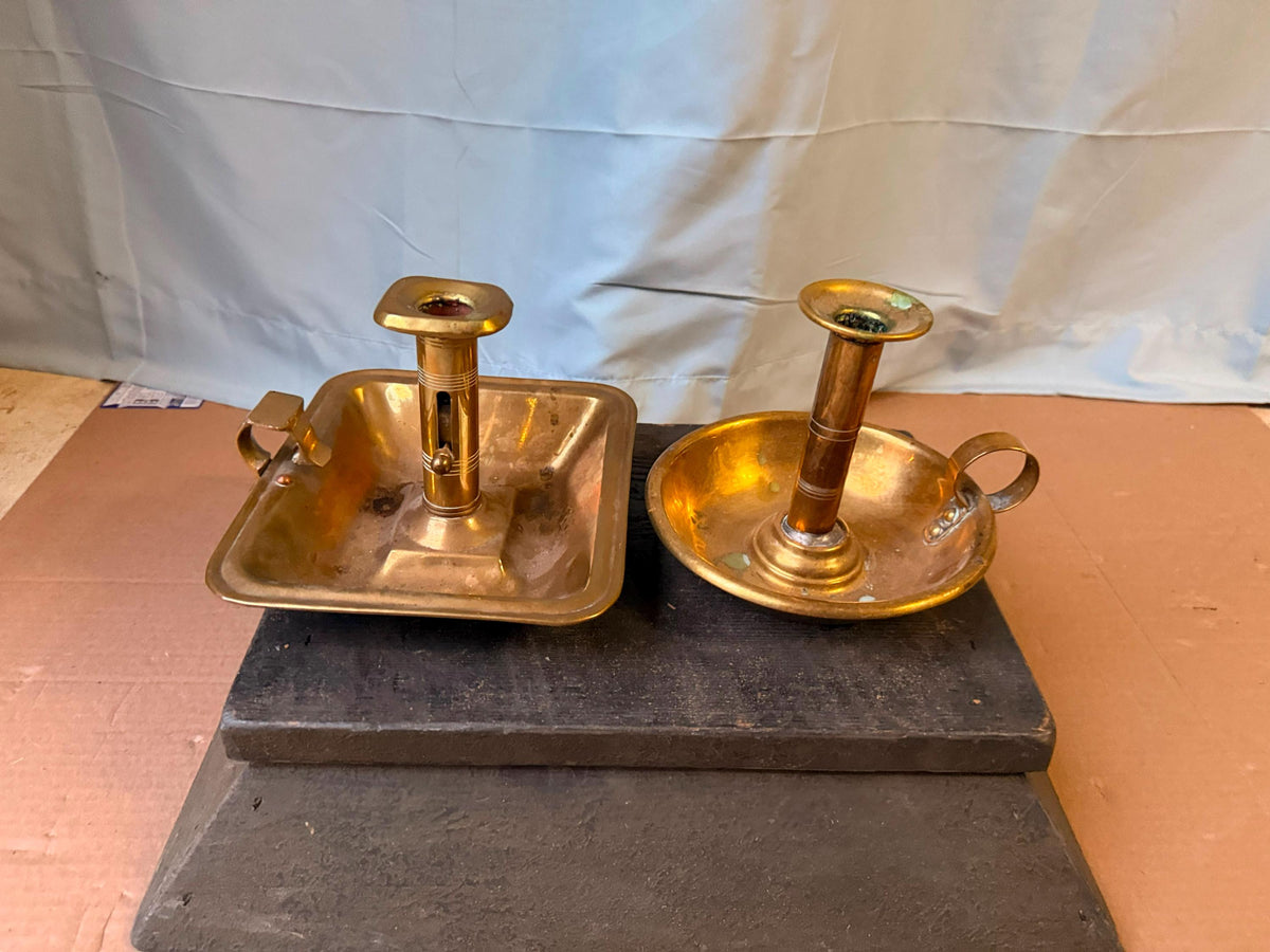 Vintage Brass Chamberstick Candle Holder Set Push Up Ejector 7.5"