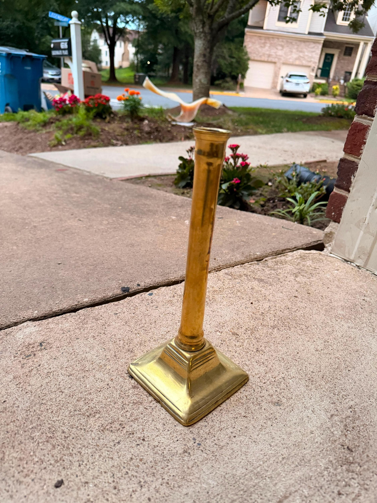 Vintage Tall Brass Candlestick Holder Square Stepped Pedestal Base 10"