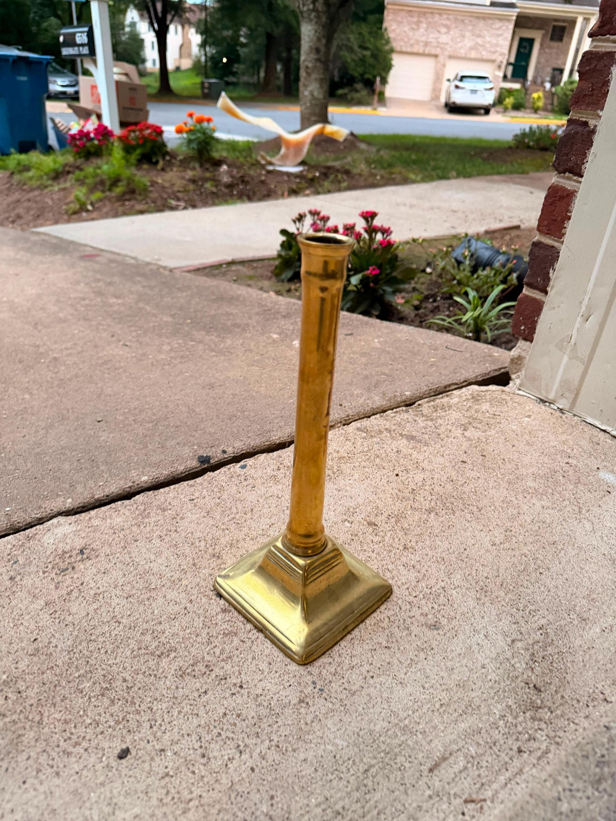Vintage Tall Brass Candlestick Holder Square Stepped Pedestal Base 10"