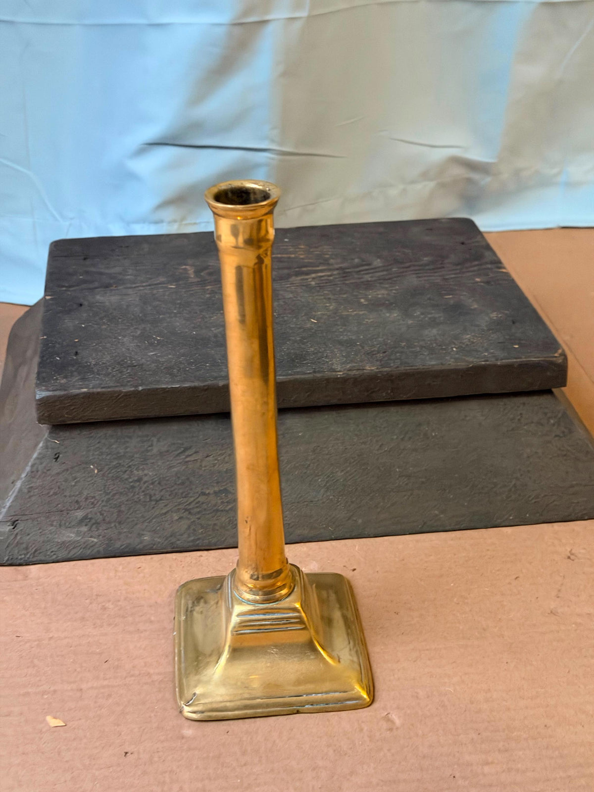 Vintage Tall Brass Candlestick Holder Square Stepped Pedestal Base 10"