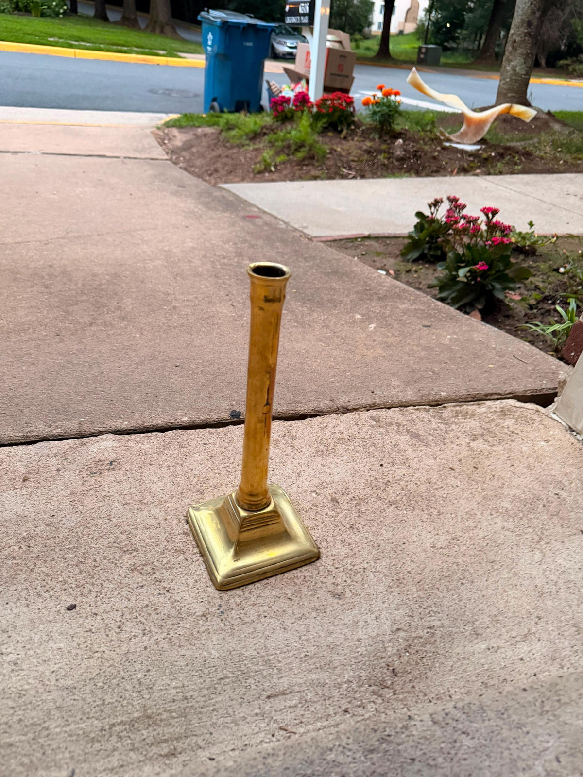 Vintage Tall Brass Candlestick Holder Square Stepped Pedestal Base 10"