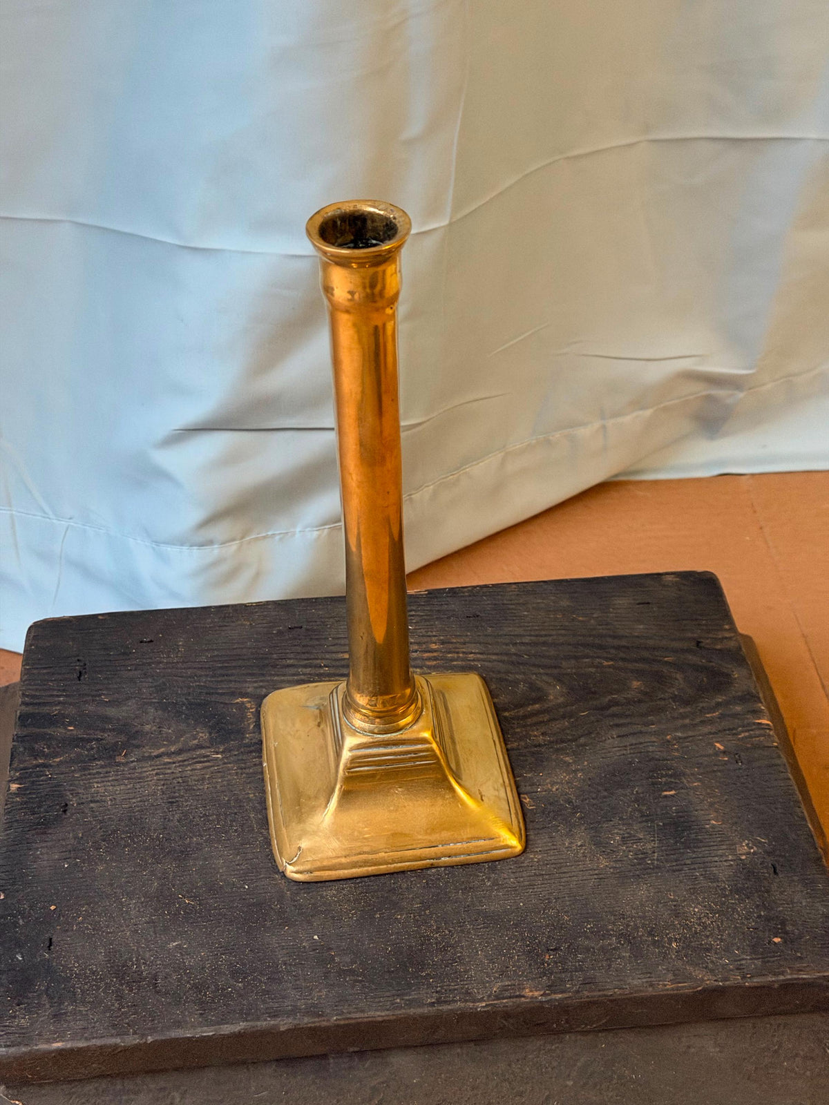 Vintage Tall Brass Candlestick Holder Square Stepped Pedestal Base 10"