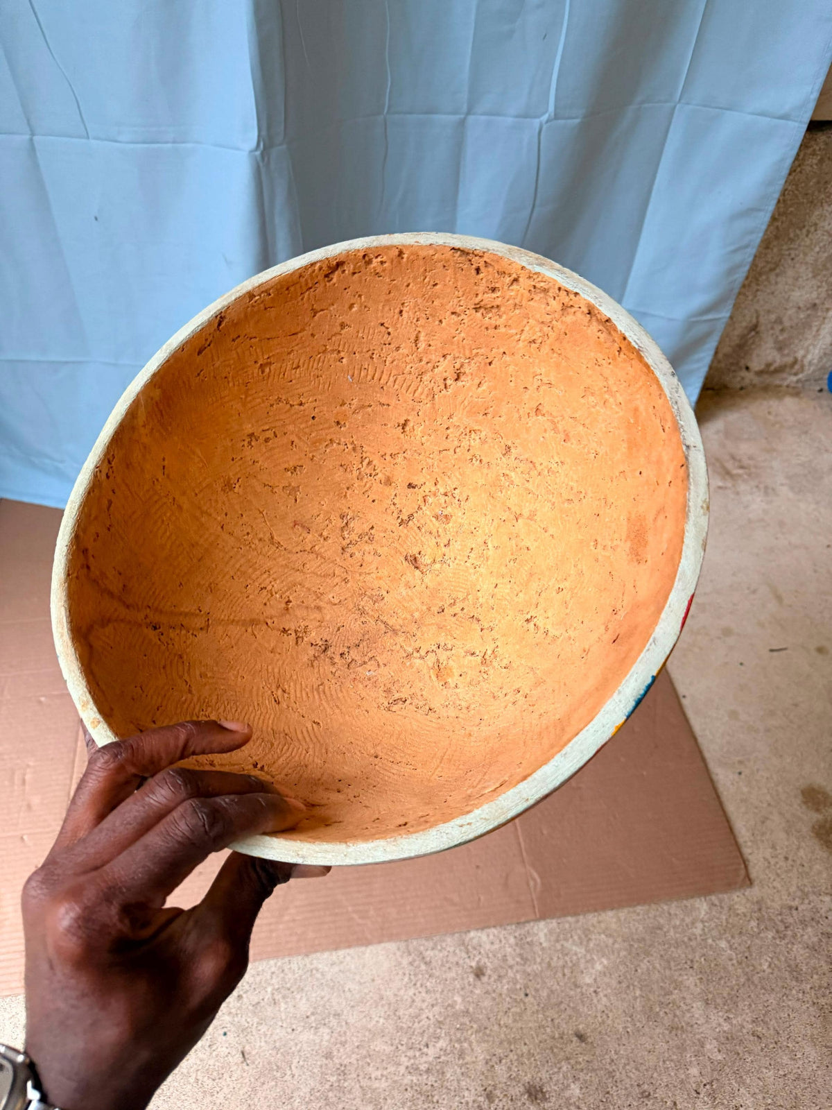Vintage Hand Painted African Calabash Gourd Bowl Carved Folk Art 13"