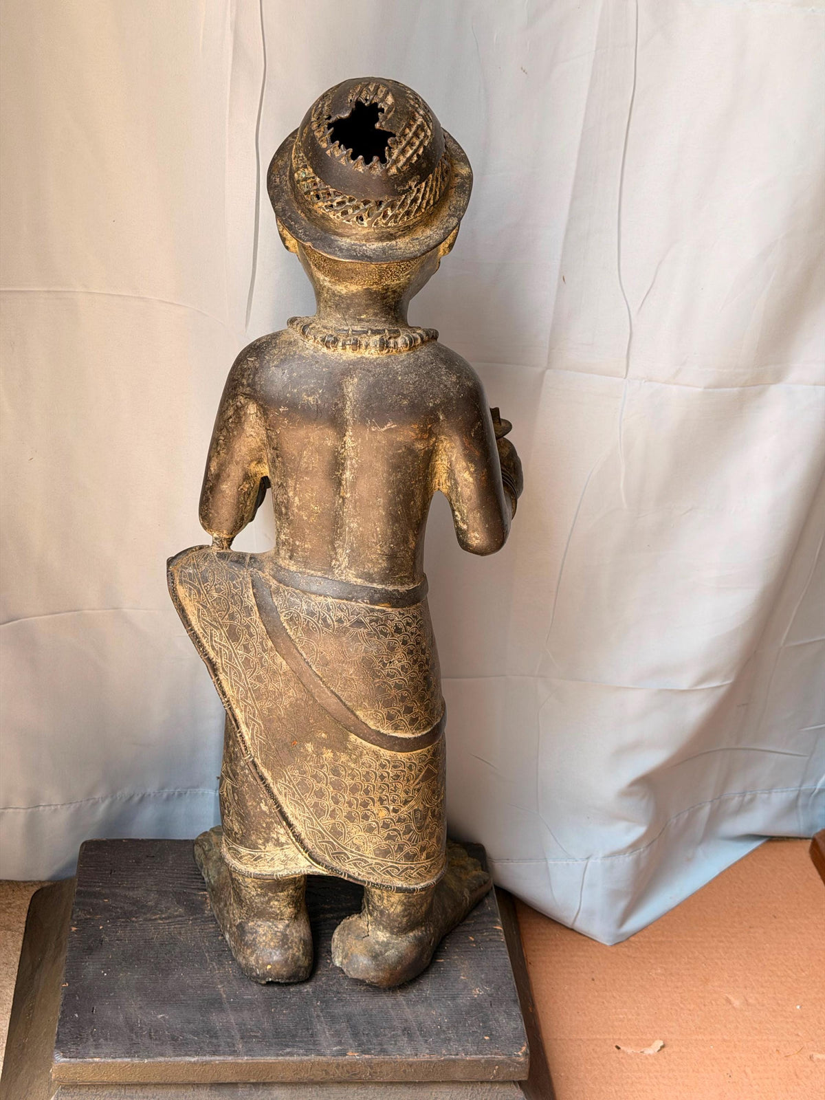 Vintage Large African Cast Bronze Figure Benin Court Warrior Statue 24"
