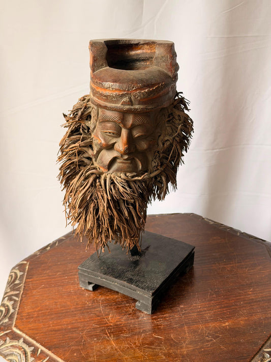 Vintage Carved Bamboo Root Immortal Sage Bust Figurine Sculpture 13"