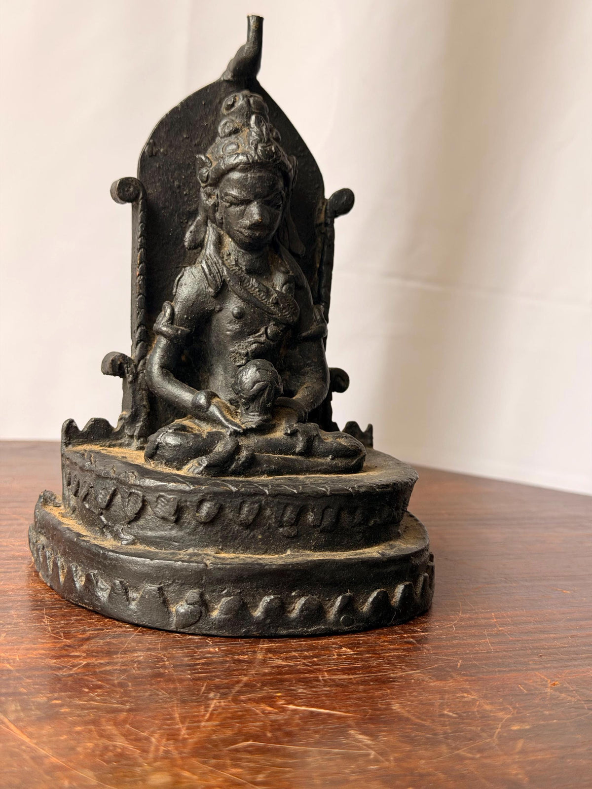 Vintage Bronze Hariti Goddess Statue Mother Child Altar Figure 6.5"
