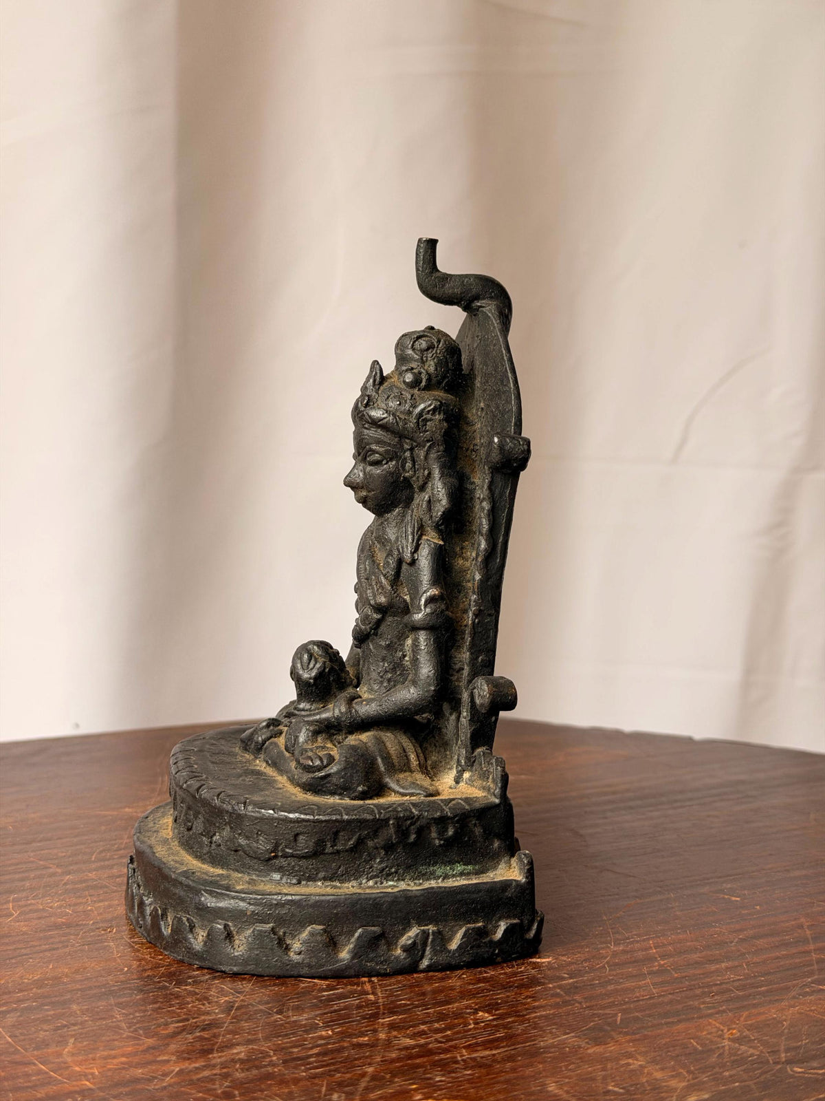 Vintage Bronze Hariti Goddess Statue Mother Child Altar Figure 6.5"