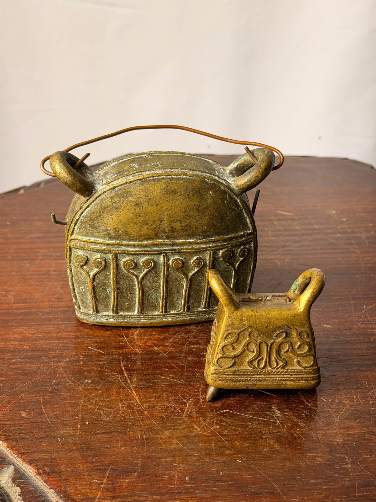 Vintage Southeast Asian Cast Bronze Bell Set Lost Wax Metalwork Pair