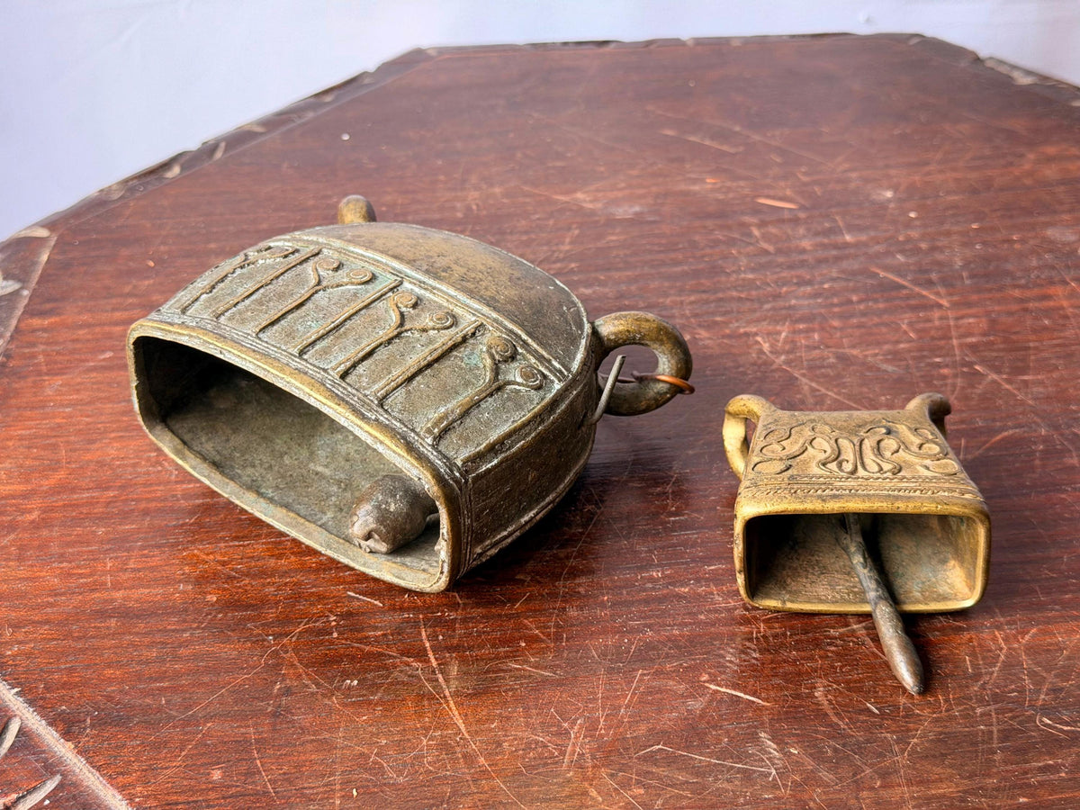Vintage Southeast Asian Cast Bronze Bell Set Lost Wax Metalwork Pair