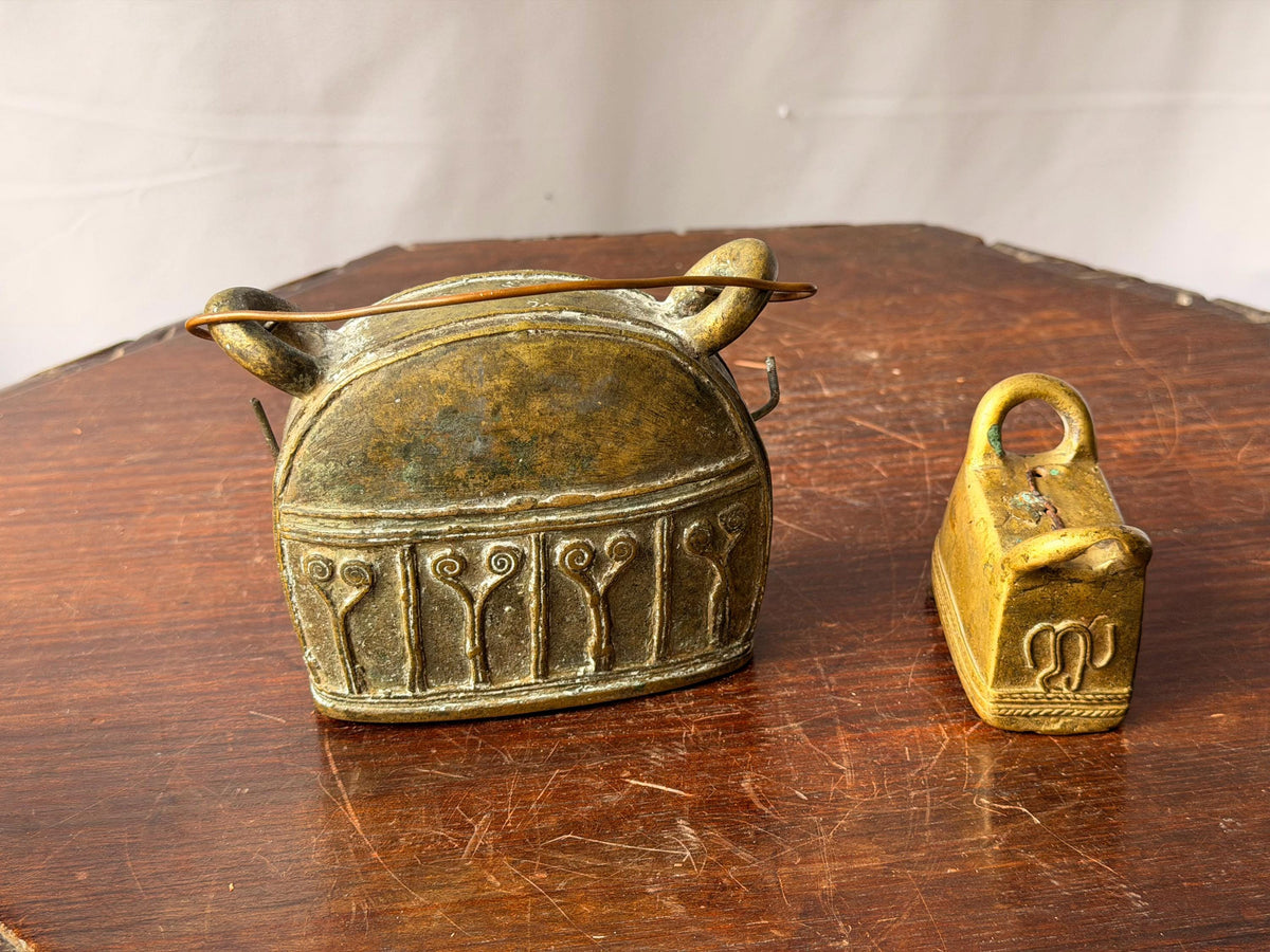 Vintage Southeast Asian Cast Bronze Bell Set Lost Wax Metalwork Pair