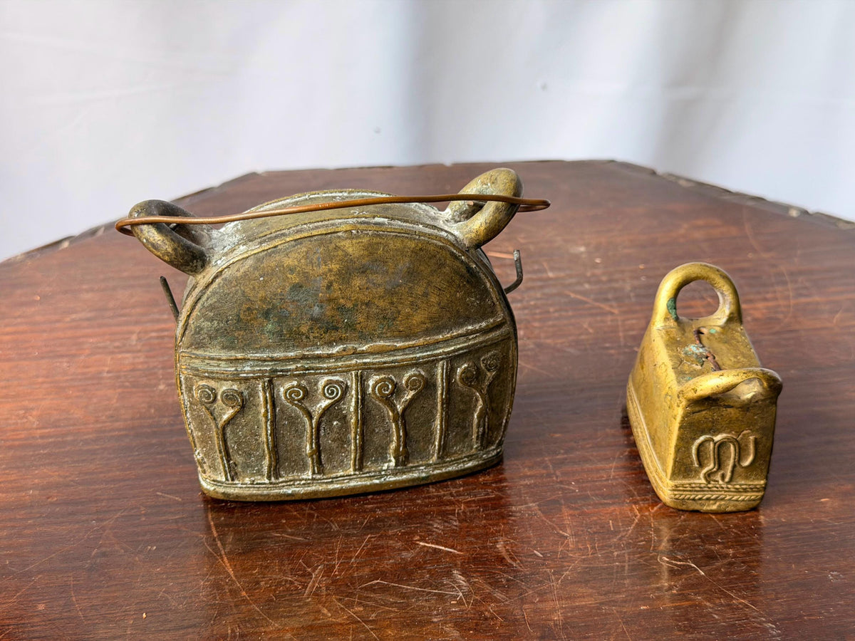Vintage Southeast Asian Cast Bronze Bell Set Lost Wax Metalwork Pair