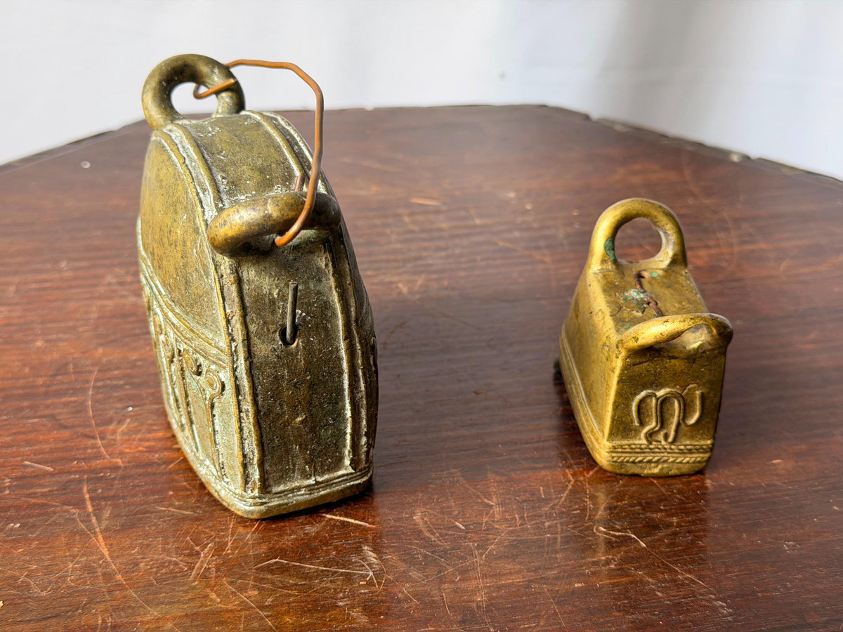 Vintage Southeast Asian Cast Bronze Bell Set Lost Wax Metalwork Pair