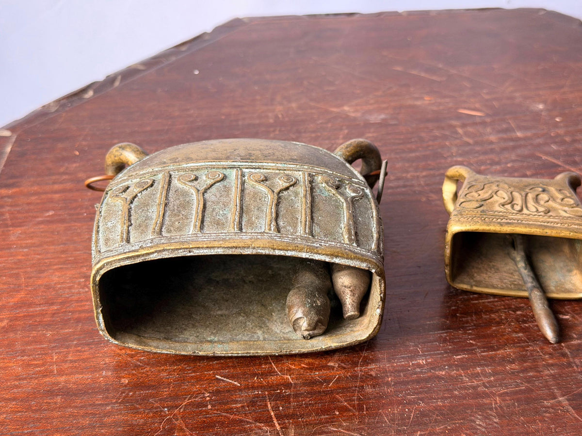 Vintage Southeast Asian Cast Bronze Bell Set Lost Wax Metalwork Pair