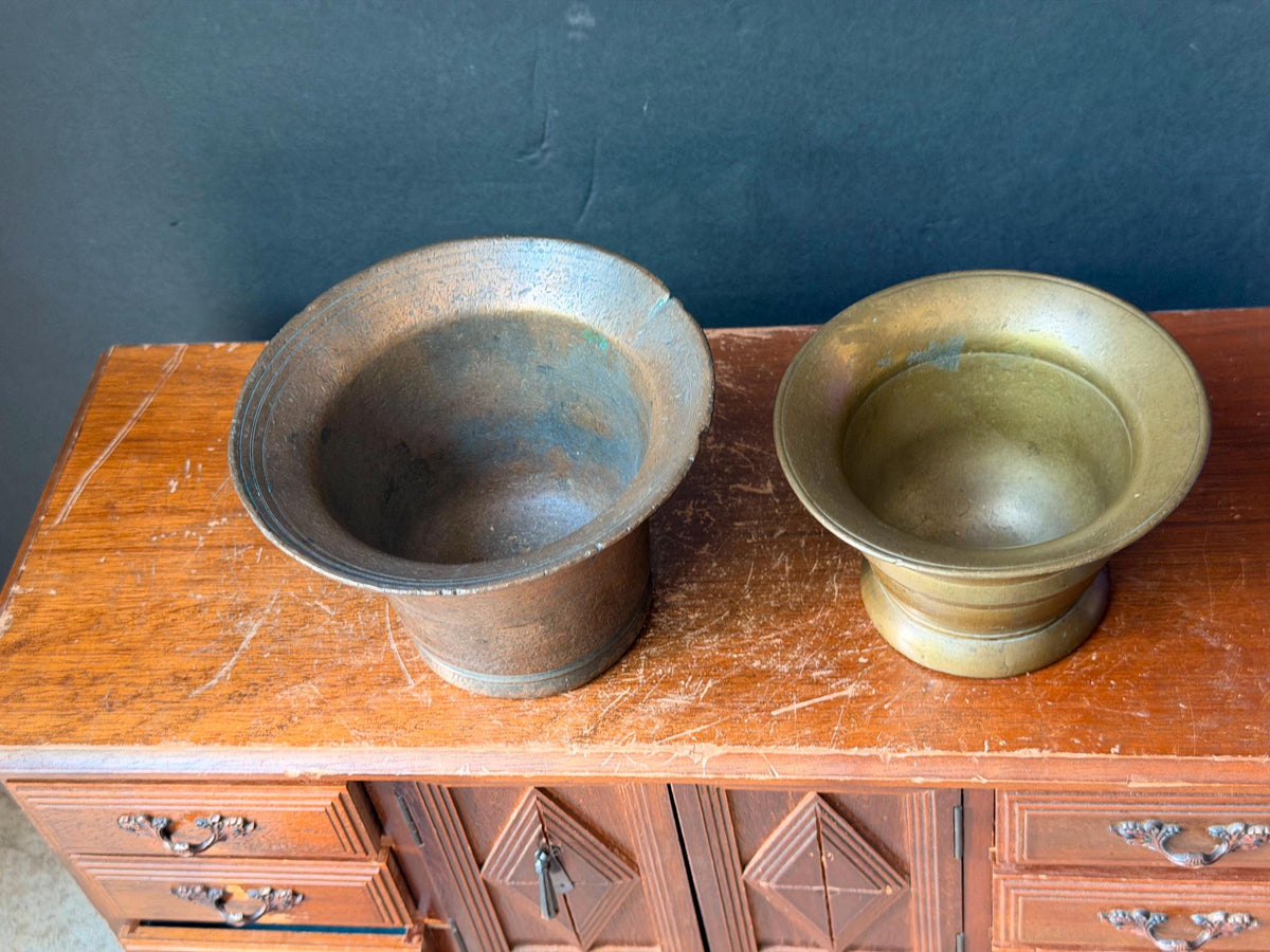 Vintage Cast Bronze Brass Mortar Pair Apothecary Bowls Vessel Set