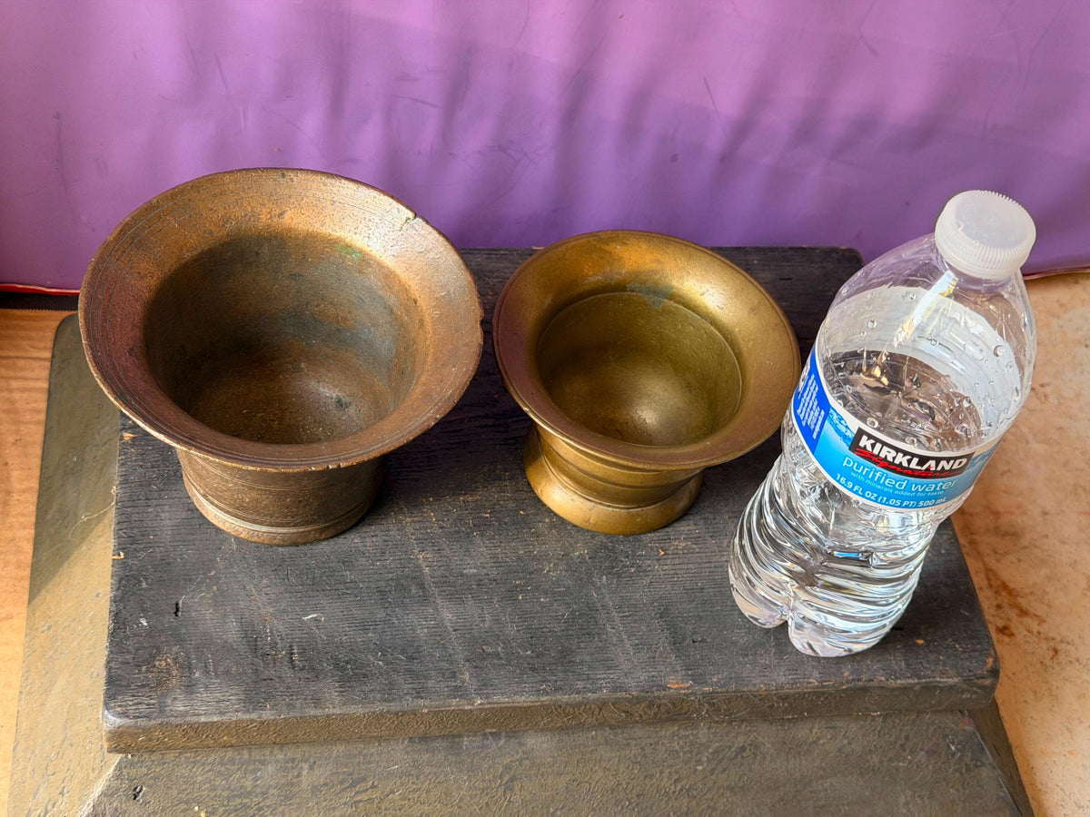 Vintage Cast Bronze Brass Mortar Pair Apothecary Bowls Vessel Set