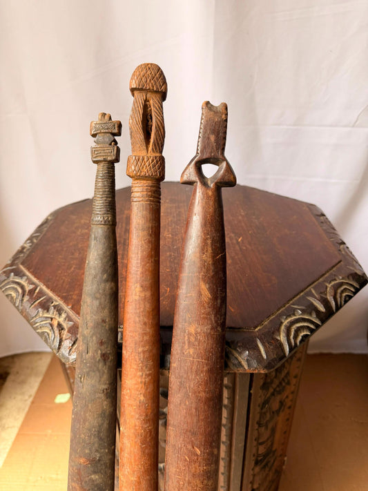 Vintage Nupe Carved Wood Weaving Swords Loom Beaters Set of 3 Nigeria African