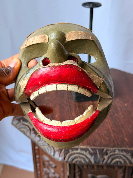 Vintage Balinese Topeng Mask Movable Jaw Hand Carved Wood Folk Art Decor