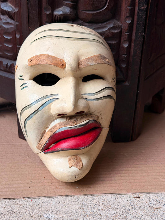 Vintage Balinese Topeng Mask Movable Jaw Hand Carved Wood Indonesia Dance