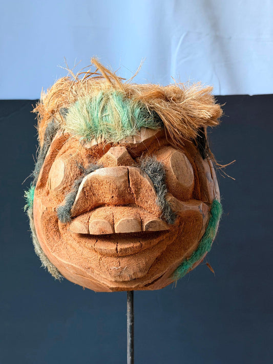 Vintage Balinese Carved Coconut Husk Mask Folk Art Tribal Wall Decor Accent