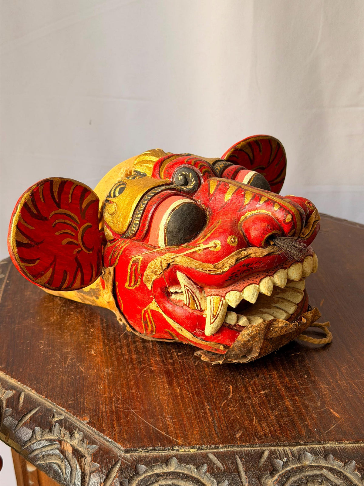 Vintage Balinese Barong Wood Mask Articulated Tongue Ears Puppet Folk Art