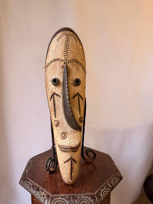 Vintage Fang Mask Gabon African Wood Carved Tribal Ngil Wall Art Decor 27.5"