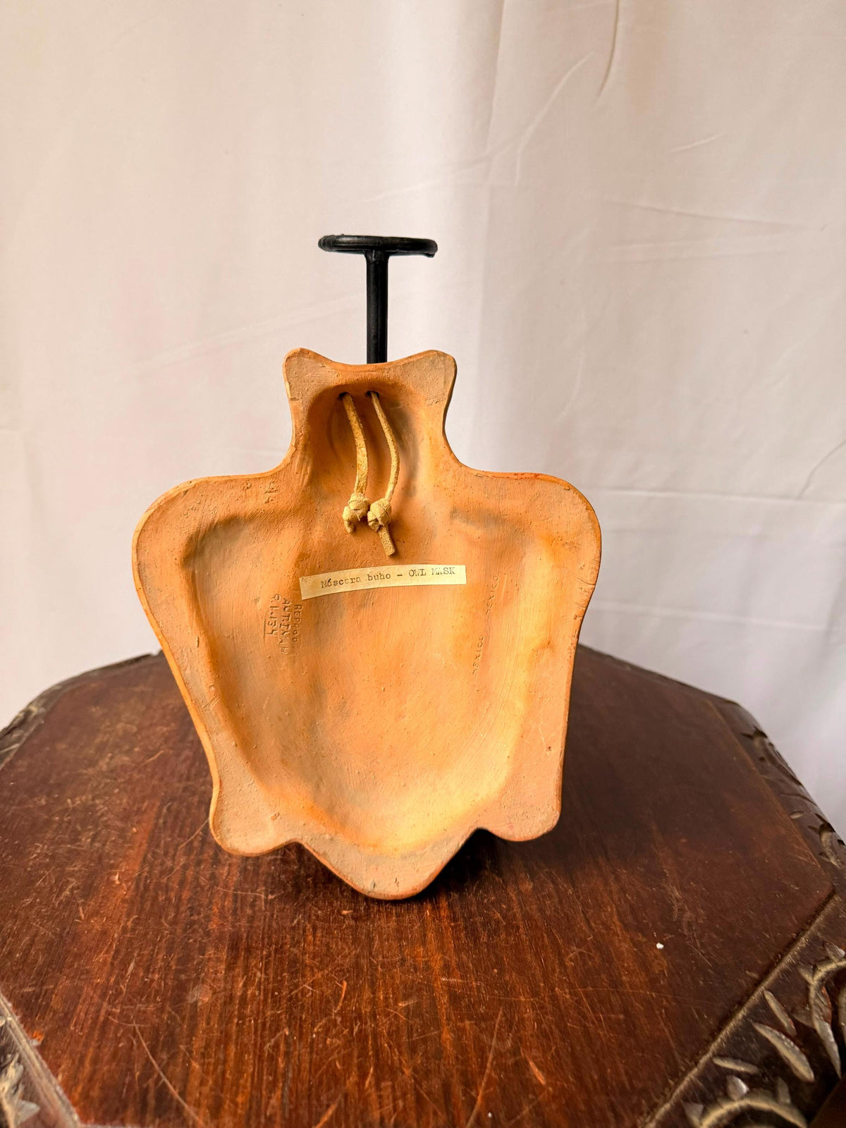 Vintage Mexican Terracotta Clay Mask Owl Headdress Mesoamerican Wall Art 9"