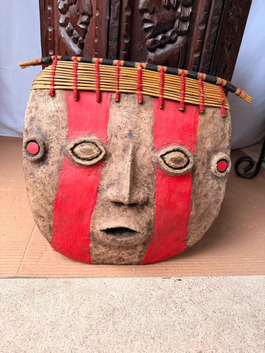 Vintage Peruvian Chancay Mummy Mask Burlap Textile Wall Art Decor 12.5"
