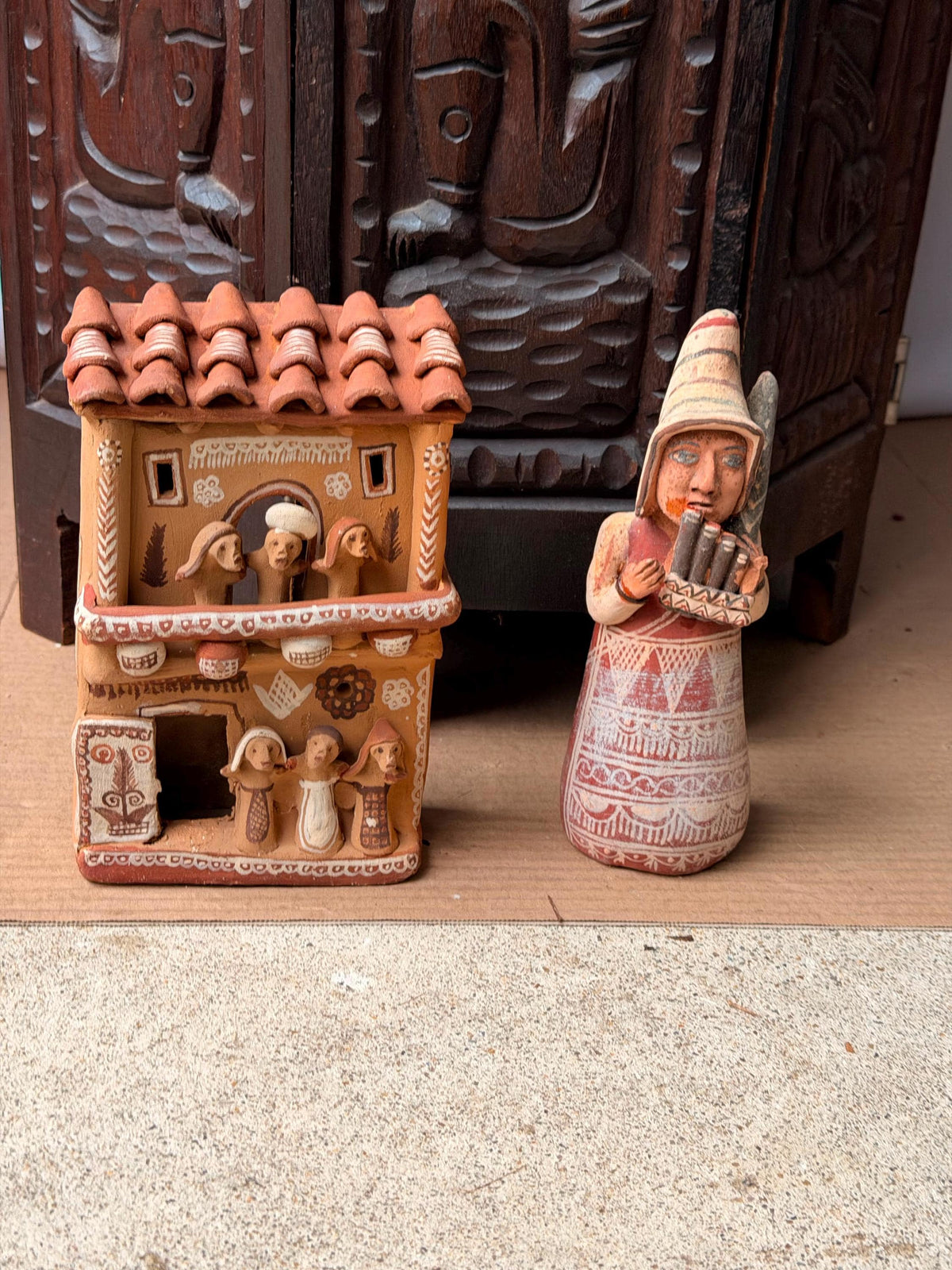 Vintage Peruvian Terracotta Folk Art Lot Ayacucho Church Retablo Musician 7.8"