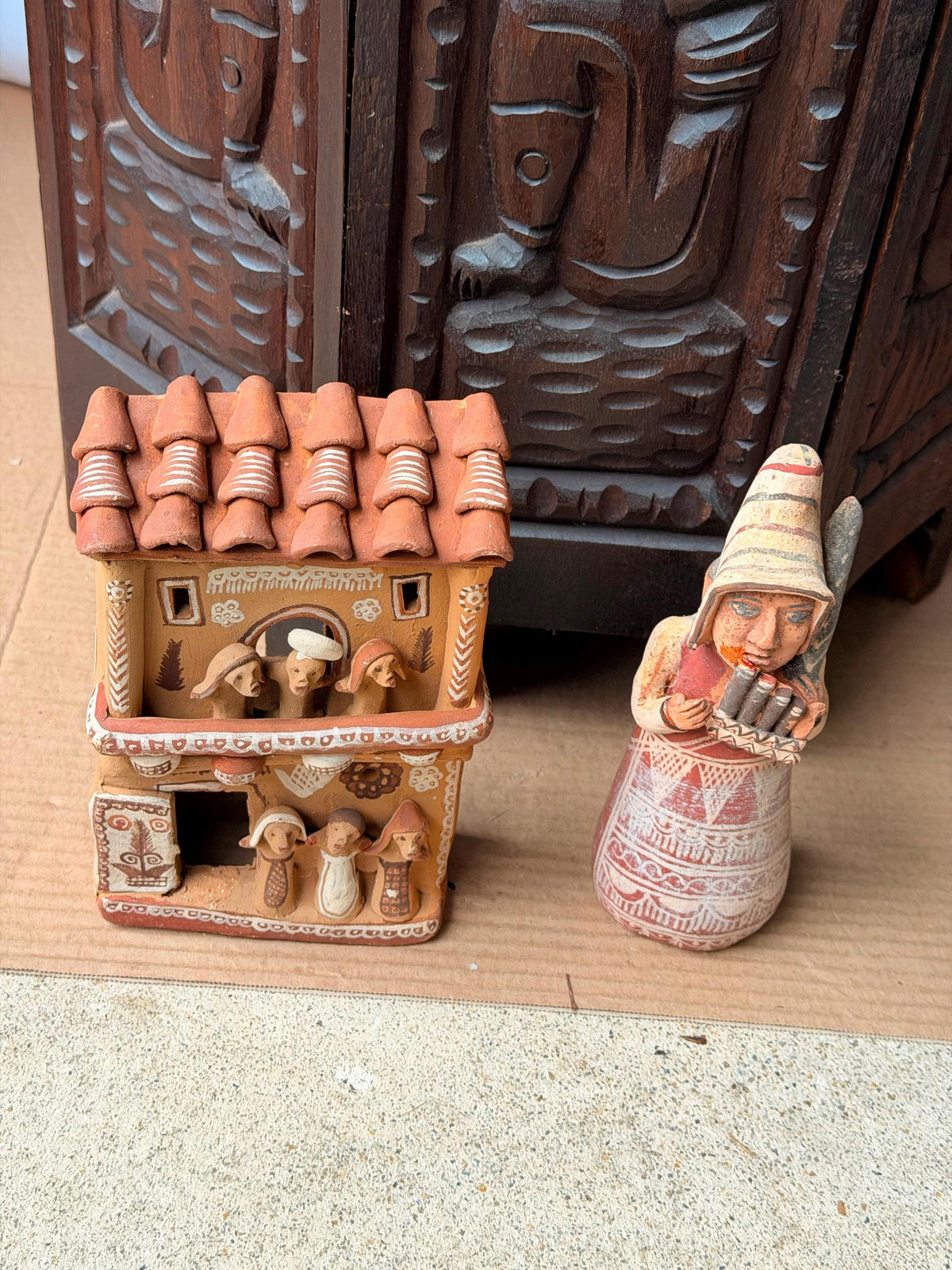 Vintage Peruvian Terracotta Folk Art Lot Ayacucho Church Retablo Musician 7.8"