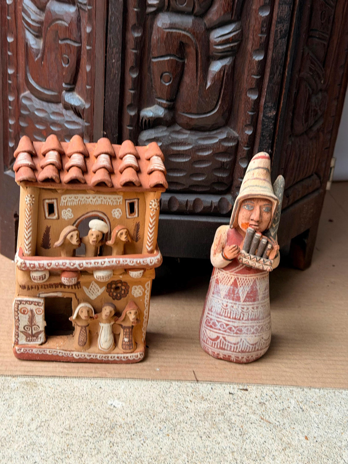 Vintage Peruvian Terracotta Folk Art Lot Ayacucho Church Retablo Musician 7.8"