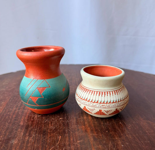Vintage Native American Pottery Jemez Ros Navajo Joann J Vase Pair 3.5"